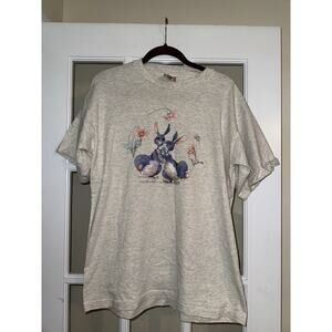 Carolyn Shores Wright VINTAGE SINGLE STITCH Gray Bunny Rabbit Tshirt Lg USA MADE
